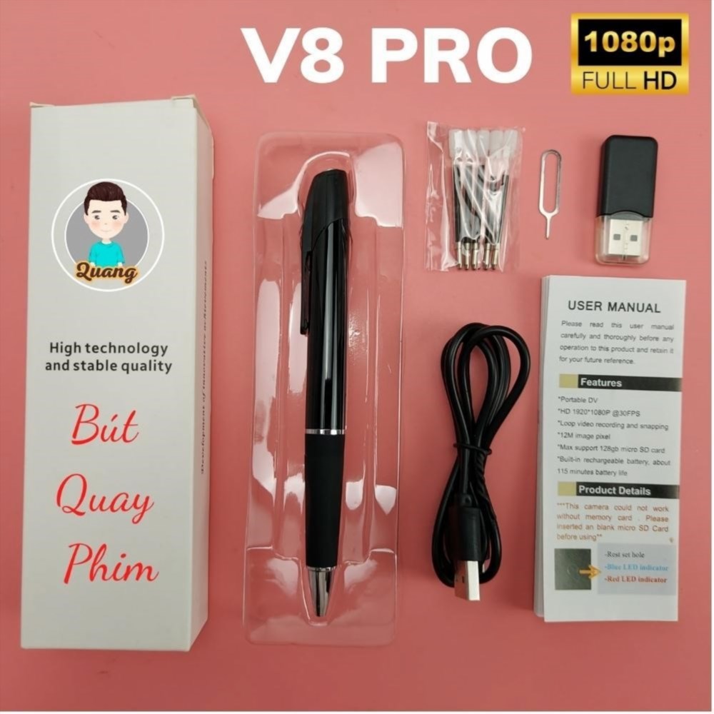 Quý bạn nên lựa chọn camera bút viết V8 Pro ngụy trang để quay phim 1080P.
